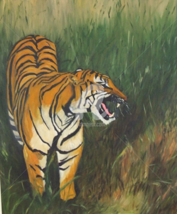 Painting titled "Tiger Mountain" by André Da Luz (luxbridge), Original Artwork, Oil Mounted on Wood Stretcher frame