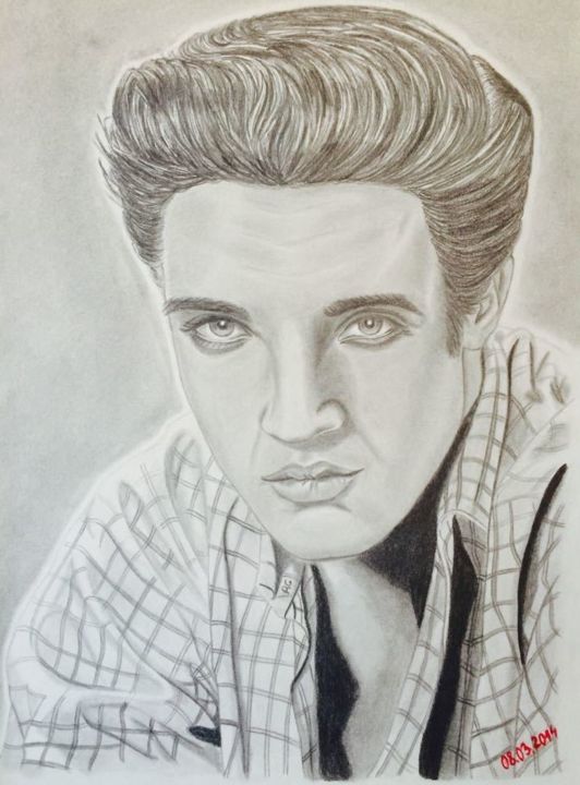 Disegno intitolato "Elvis Presley" da Andreea Chirila, Opera d'arte originale, Carbone