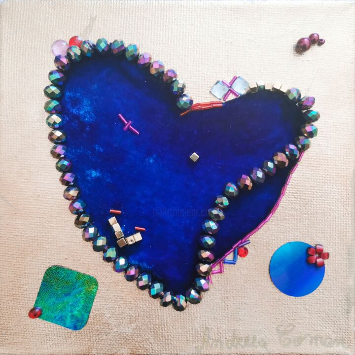Art textile intitulée "Heart games" par Andreea Coman, Œuvre d'art originale, Broderie Monté sur Châssis en bois