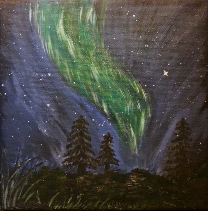 Pittura intitolato "Aurora Boreală" da Andreea Georgiana, Opera d'arte originale, Acrilico Montato su Pannello di legno