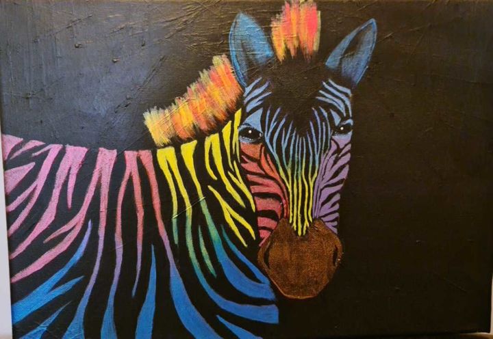 Painting titled "Zebra" by Andreea Georgiana, Original Artwork, Acrylic Mounted on Wood Panel