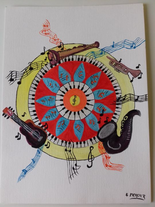 Painting titled "ROUE MUSICALE" by Andrée Mercier, Original Artwork, Acrylic