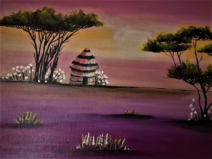 Painting titled "la-hutte.jpg" by Andrée Mercier, Original Artwork, Acrylic