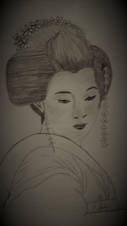 Drawing titled "geisha.jpg" by Andrée Mercier, Original Artwork, Pencil