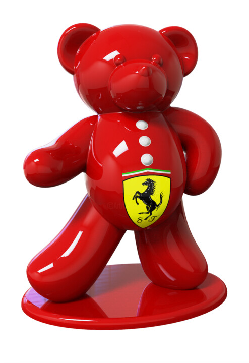 Sculpture intitulée "Ours Pop Art Ferrari" par Harouna Andre Guillabert Gacko, Œuvre d'art originale, Laque