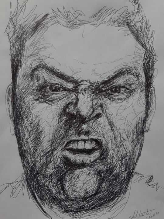 Drawing titled "Furious" by Andrei Adobritei, Original Artwork, Ballpoint pen