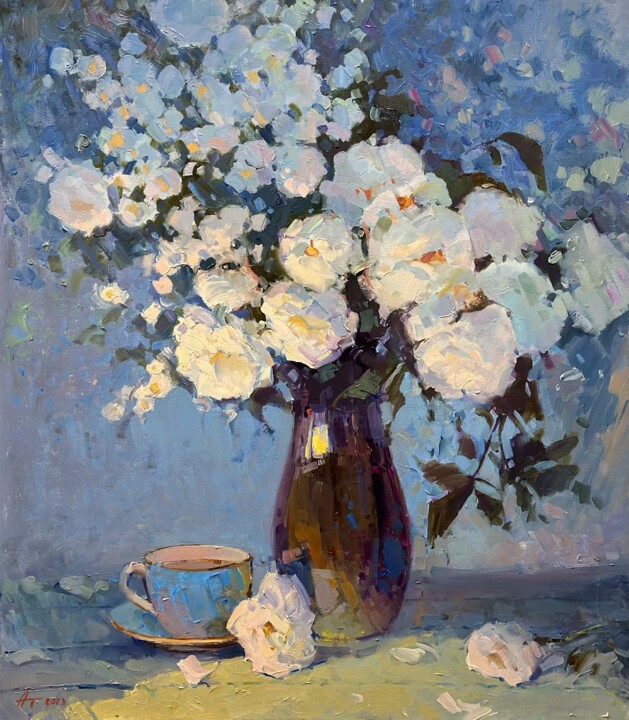 Ζωγραφική με τίτλο "Roses and Jasmine T…" από Andrei Belaichuk, Αυθεντικά έργα τέχνης, Λάδι