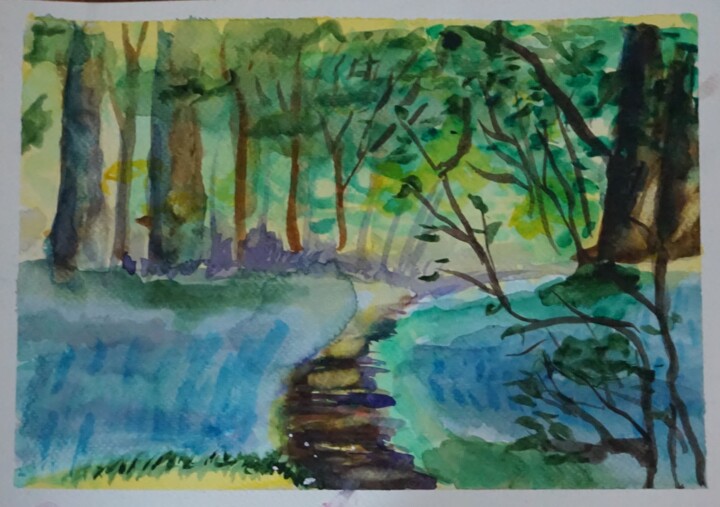 Malerei mit dem Titel "bosque" von Andrei Birdu, Original-Kunstwerk, Aquarell