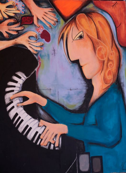 Painting titled "The Pianist" by Maria Voican, Original Artwork, Acrylic