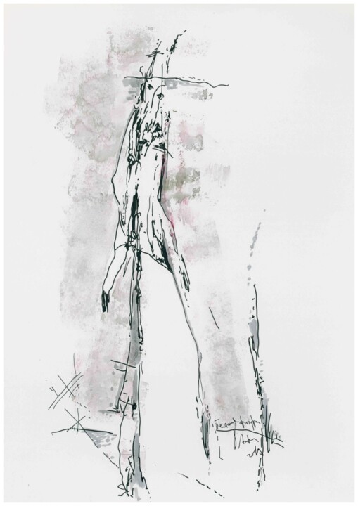 Картина под названием "White figure" - Andrei Dukhounikau, Подлинное произведение искусства, Акварель