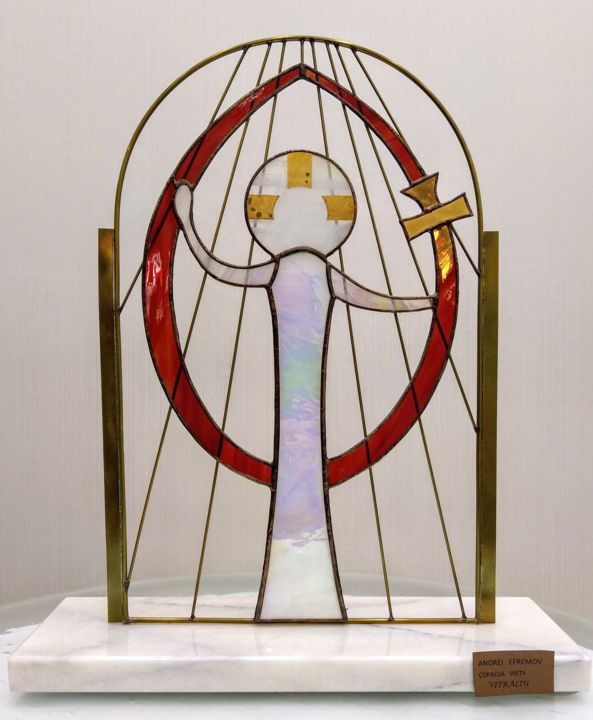 Painting titled "Jesús" by Andrei Efremov, Original Artwork, Stained glass painting Mounted on Metal