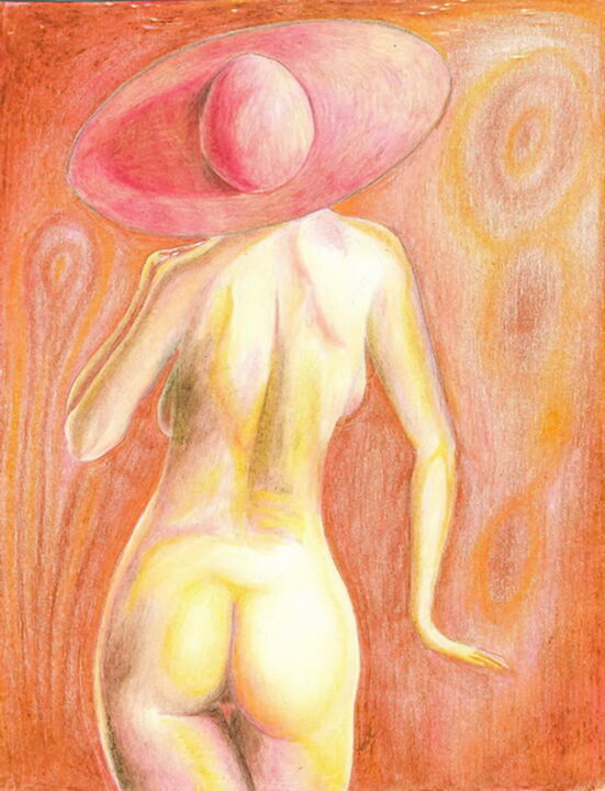 Drawing titled "La chica en rojo so…" by Andrei Klenov, Original Artwork, Conté