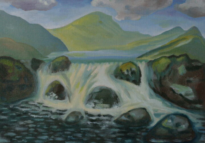 Painting titled "Waterfall" by Andrei Klenov, Original Artwork, Oil