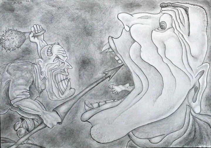 Drawing titled "Vikings battle with…" by Andrei Klenov, Original Artwork, Pencil