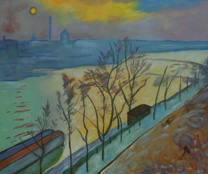 Painting titled ""Sun over Paris"" by Andrei Klenov, Original Artwork, Oil