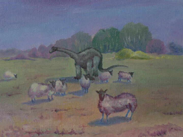 Schilderij getiteld "Flock of sheep (a h…" door Andrei Klenov, Origineel Kunstwerk, Olie