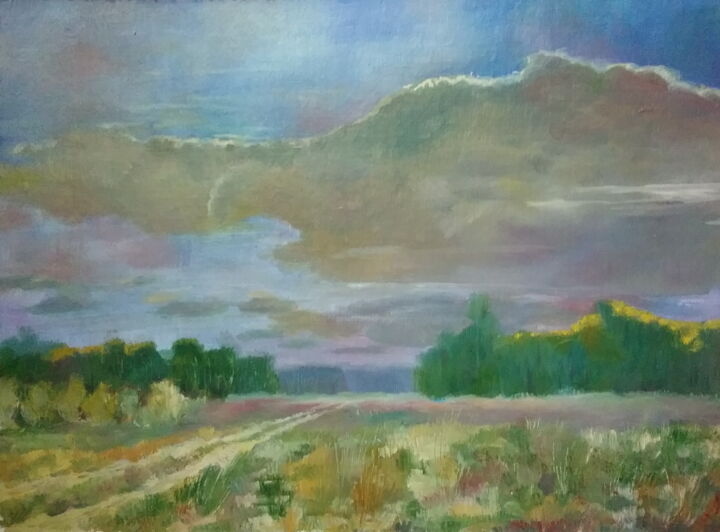 Painting titled "August, clouds." by Andrei Klenov, Original Artwork, Oil