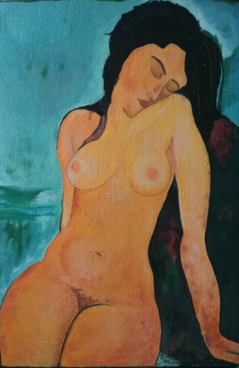 Peinture intitulée "Sitting nude" par Andrei Klenov, Œuvre d'art originale, Huile