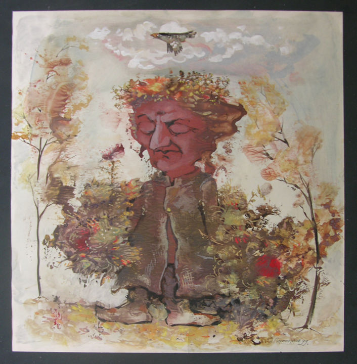Картина под названием "Продавец Осени" - Andrey Pereverzev, Подлинное произведение искусства, Акварель