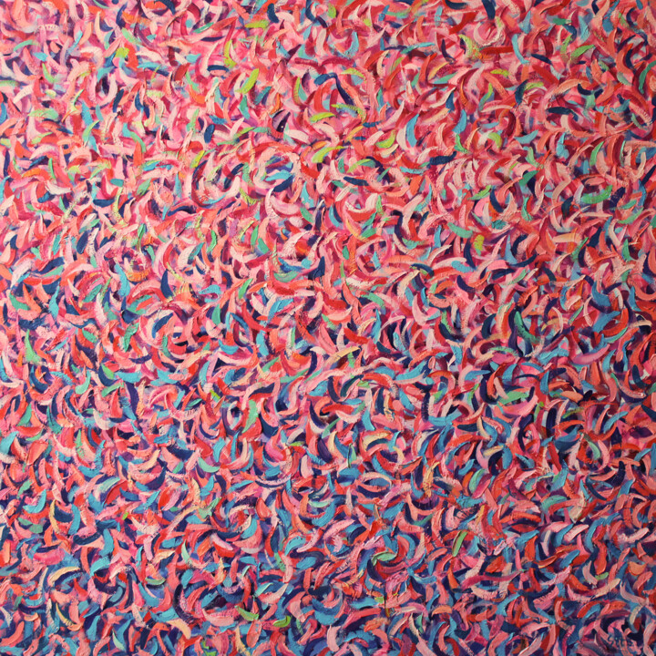 Peinture intitulée "Pink leaves" par Andrei Sitsko, Œuvre d'art originale, Huile Monté sur Châssis en bois