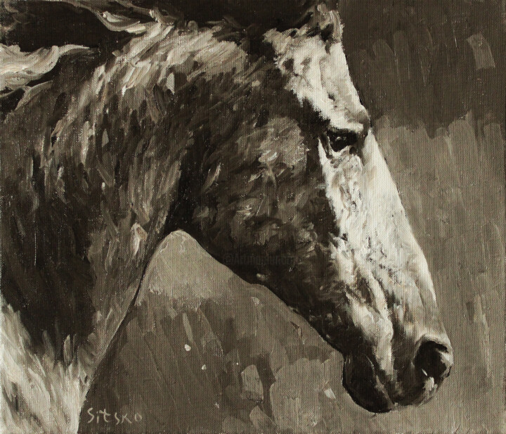 Painting titled "Black and White ser…" by Andrei Sitsko, Original Artwork, Oil Mounted on Wood Stretcher frame