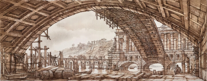 Malerei mit dem Titel "Under The Bridge" von Andrei Svistunov, Original-Kunstwerk, Aquarell