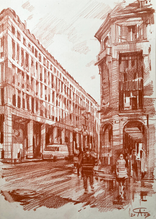 Dessin intitulée "Friedrichstrasse. S…" par Andrei Svistunov, Œuvre d'art originale, Pastel