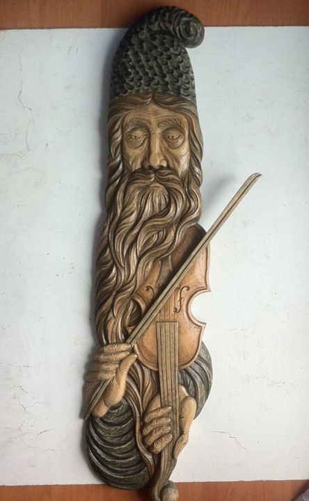 Escultura intitulada "Violinist" por Andrei Teisanu, Obras de arte originais, Madeira