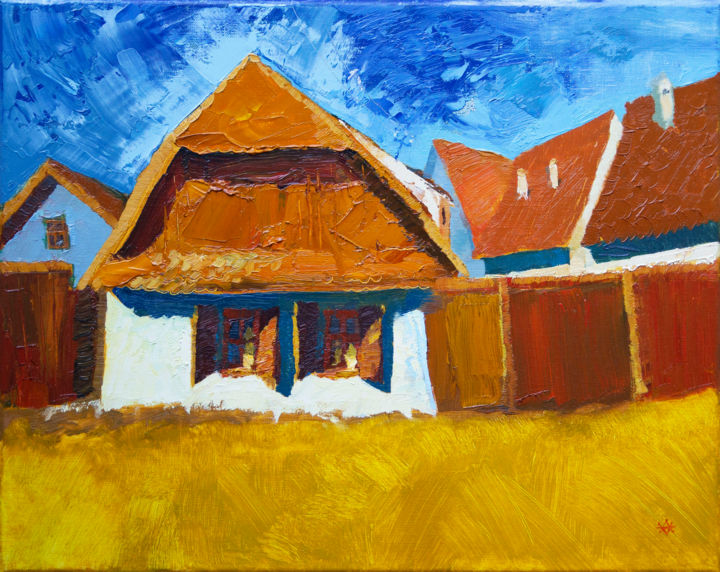 Painting titled "Grandparents' House" by Andrei Voica, Original Artwork, Oil