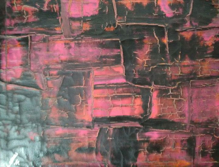 Painting titled "Black & Pink" by Caracas, Original Artwork, Acrylic Mounted on Wood Panel