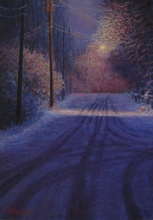 Картина под названием "Выпал снег" - Андрей Абрамов (Андрей Люмес), Подлинное произведение искусства, Масло