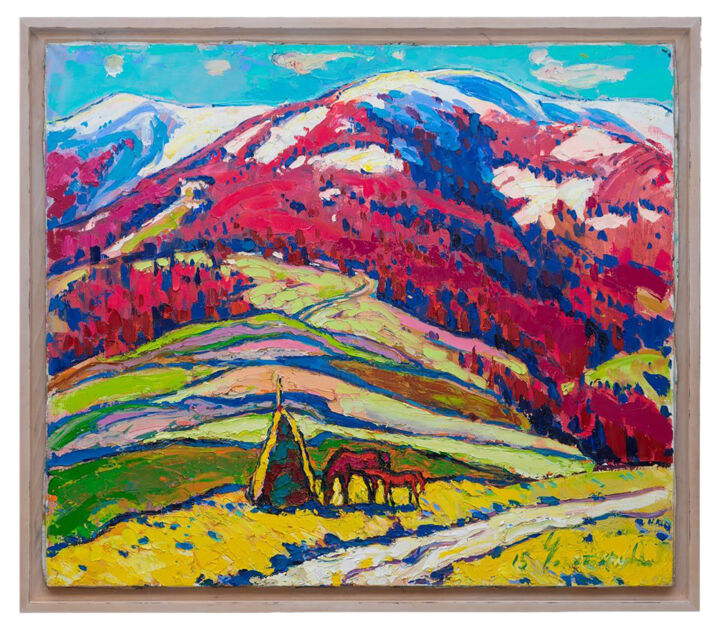 Painting titled ""Carpathians" oil p…" by Andrey Chebotaru, Original Artwork, Oil Mounted on Wood Stretcher frame