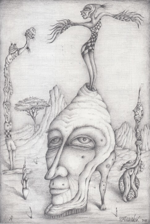 Dessin intitulée "La dernière à l'éch…" par Andrej Platounov, Œuvre d'art originale, Crayon