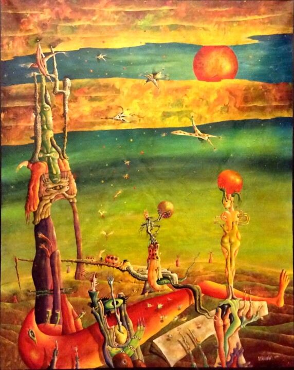 Painting titled "Planète rouge" by Andrej Platounov, Original Artwork, Oil