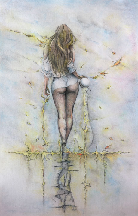 Рисунок под названием "Осенняя прогулка" - Андрей Пшеничный, Подлинное произведение искусства, Акварель