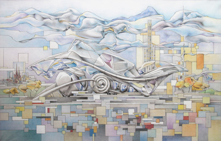 Рисунок под названием "Волна" - Андрей Пшеничный, Подлинное произведение искусства, Цветные карандаши