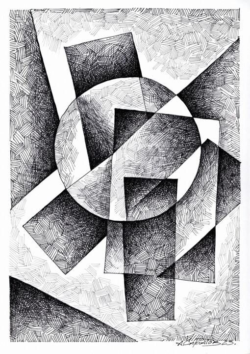 Dibujo titulada "Композиция с кругом" por Andrei Saratov, Obra de arte original, Pluma de gel