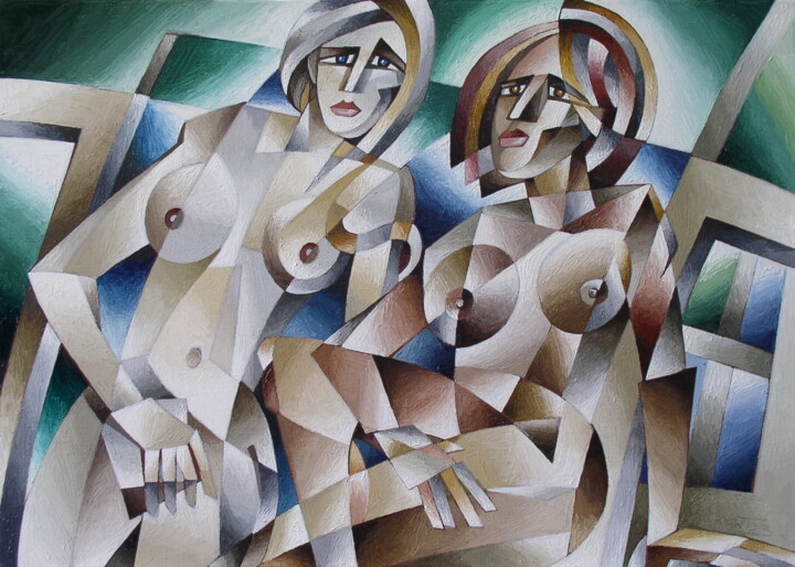 Картина под названием "Женщины из Шарлотен…" - Андрей Саратов, Подлинное произведение искусства, Масло