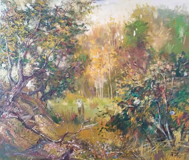 Картина под названием "Осенняя прогулка" - Андрей Шугаров, Подлинное произведение искусства, Масло
