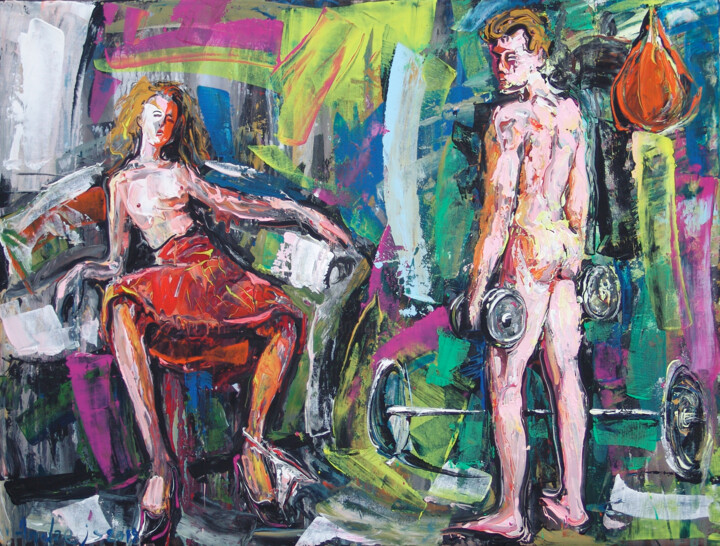 Malerei mit dem Titel "Lazy admirers of he…" von Andrejs Bovtovičs, Original-Kunstwerk, Acryl