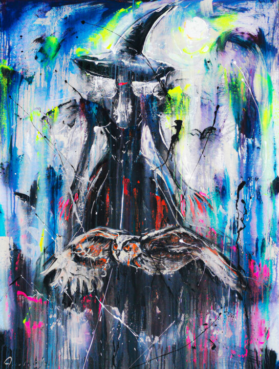 Malarstwo zatytułowany „I’m the Witch” autorstwa Andrejs Bovtovičs, Oryginalna praca, Akryl Zamontowany na Drewniana rama no…