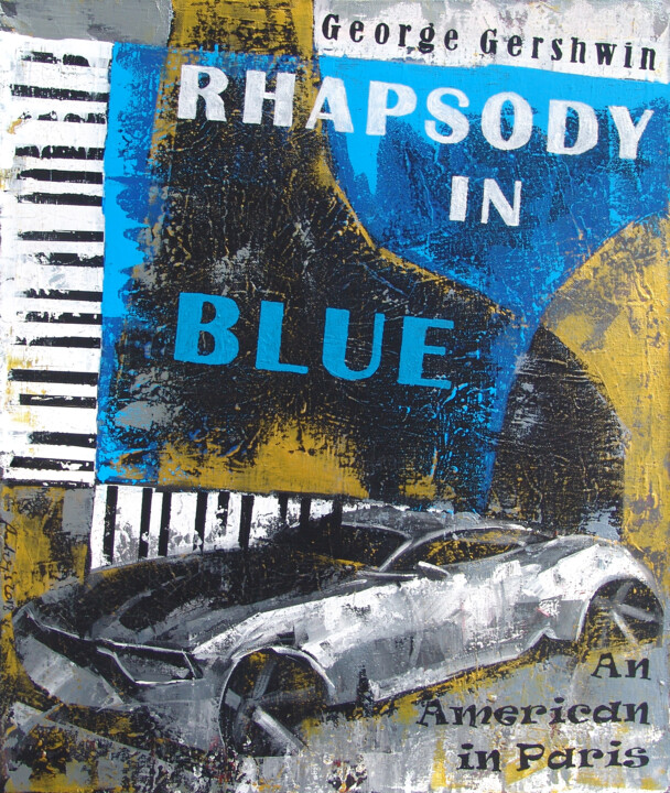 Painting titled "Rhapsody in Blue" by Andrejs Bovtovičs, Original Artwork, Acrylic Mounted on Wood Stretcher frame