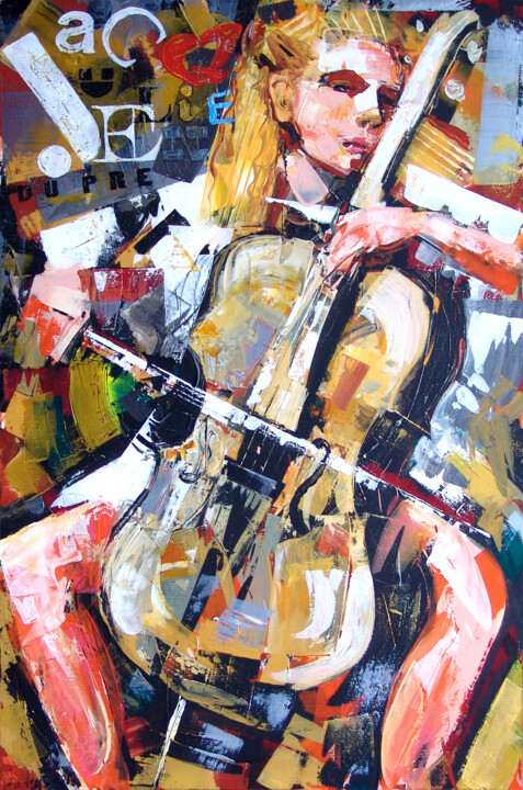 Painting titled "Jacqueline Du Pre" by Andrejs Bovtovičs, Original Artwork, Acrylic Mounted on Wood Stretcher frame