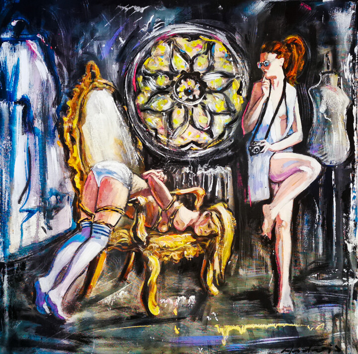 Pittura intitolato "Are You comfortable…" da Andrejs Bovtovičs, Opera d'arte originale, Acrilico Montato su Telaio per barel…
