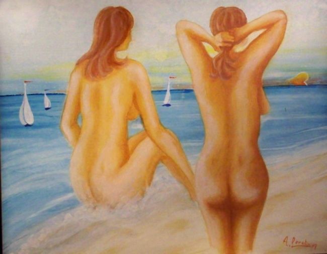 Peinture intitulée "ains de mer" par André Lerot, Œuvre d'art originale, Huile