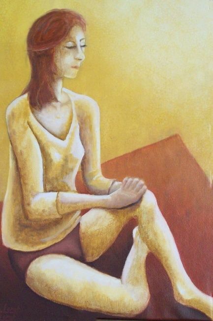 Painting titled "Lara assise sur le…" by André Lerot, Original Artwork, Oil