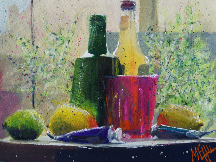 Painting titled "Soda et citrons #1" by André Méhu, Original Artwork, Gouache