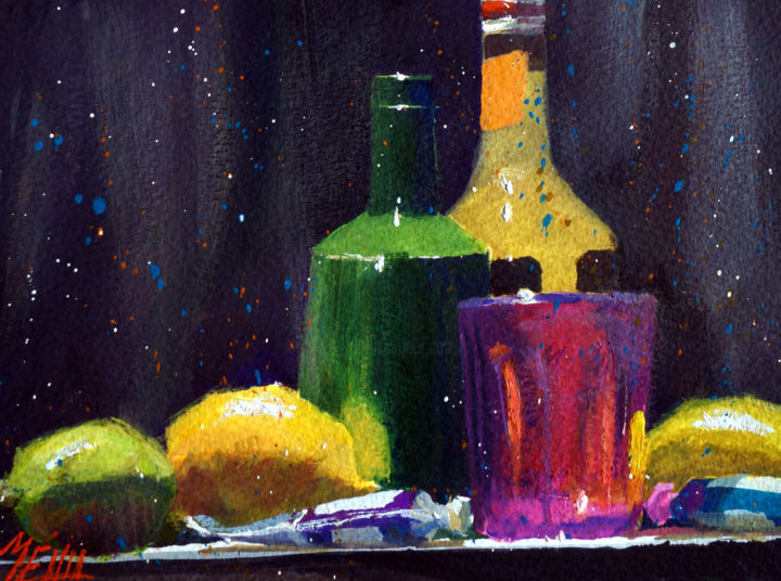 Pintura titulada "Soda et citrons #2" por André Méhu, Obra de arte original, Gouache