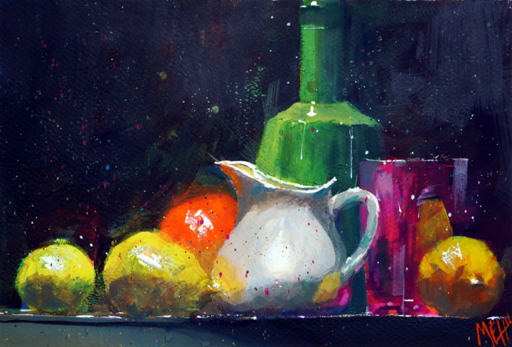 绘画 标题为“Pot à lait et citro…” 由André Méhu, 原创艺术品, 水粉