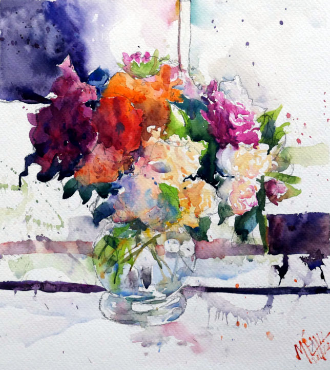 Painting titled "Atelier du 25 Novem…" by André Méhu, Original Artwork, Watercolor